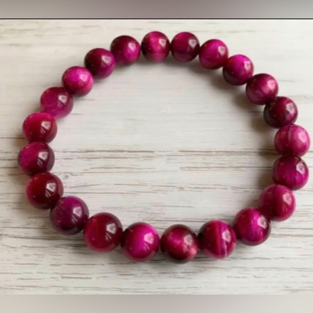 Beaded gemstone crystal bracelet! Rose red tiger eye!
